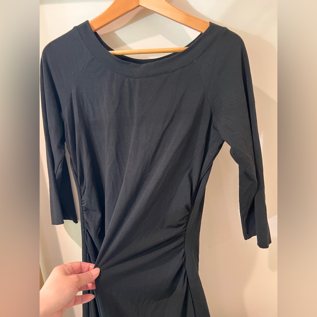 Anatomie Black Side Ruched 3/4 Sleeve Scoop Neck Dress Jersey Travel Sz L — image 2 of 4